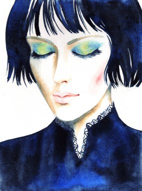 Kısa saçlı, suluboya resimli güzel genç kadınlar.