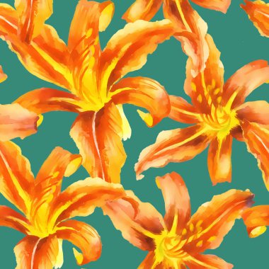 Suluboya el boyası turuncu zambak, pürüzsüz desen.