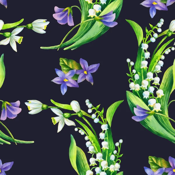 Spring flowers watercolor flowers seamless pattern — Stock Photo, Image