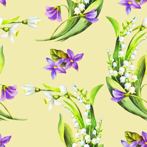 Spring flowers watercolor flowers seamless pattern — 스톡 사진