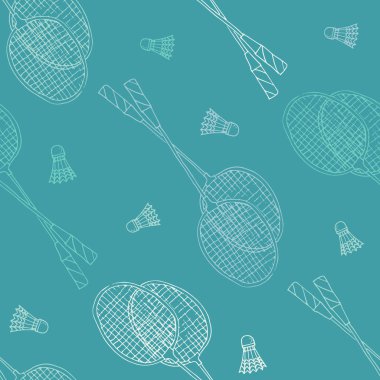 Badminton aksesuarları: raket ve servis aleti, vektör dikişsiz p