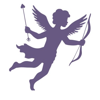 Ok ve yay ile aşk tanrısı, siluet vektör çizimi, izole