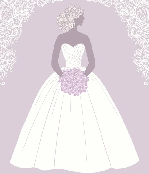 Hermosa novia sosteniendo un ramo de rosas, vector de ilustración para — Archivo Imágenes Vectoriales