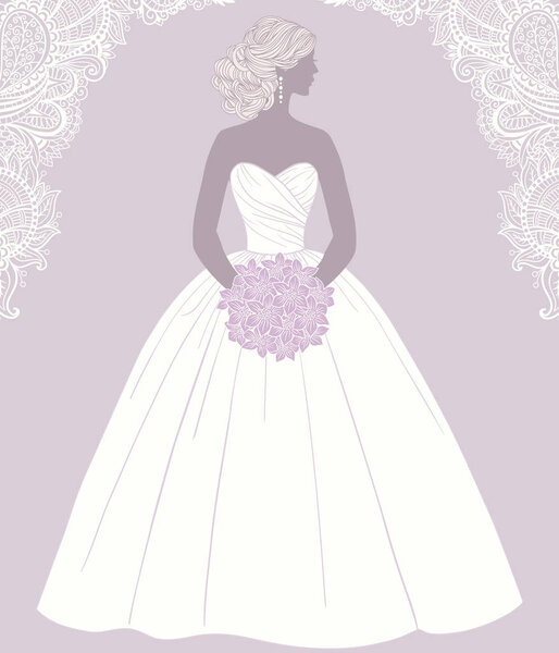Beautiful bride holding a rose bouquet, vector illustration for 