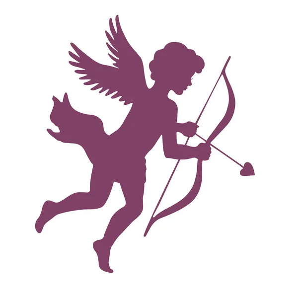 Cupidon avec arc et flèche, illustration vectorielle silhouette, isolat — Image vectorielle