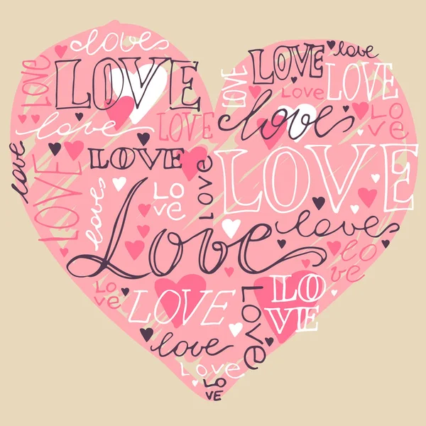 Heart love hand written  lettering, romantic love vector illustr — Stock Vector