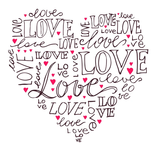 Heart love hand written  lettering, romantic love vector illustr — Stock Vector