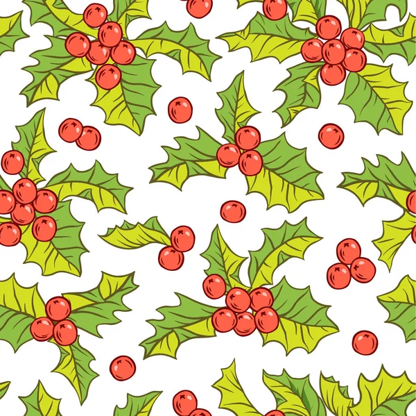 홀리 베리 (Holly berry), 휴일 크리스마스 BA (Christmas BA) 와 함께 바다없는 벡터 패턴 — 스톡 벡터