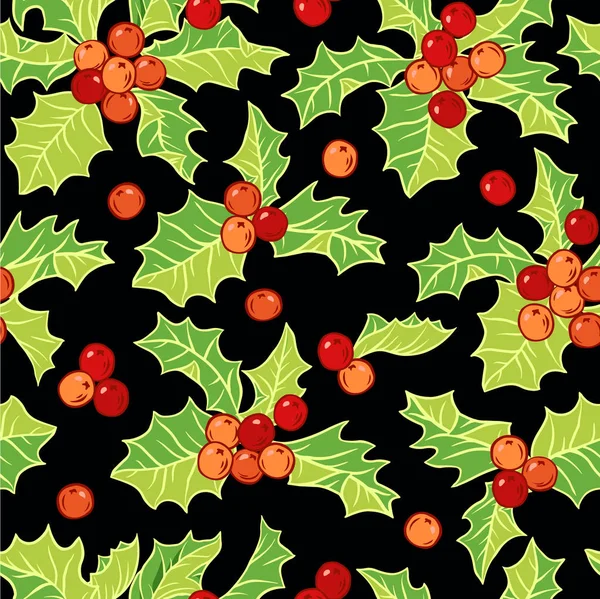 Απρόσκοπτη διανυσματικό μοτίβο με μούρα Holly, Χριστούγεννα διακοπών ba — Διανυσματικό Αρχείο