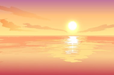 Sunset on the sea, vector landscape background.