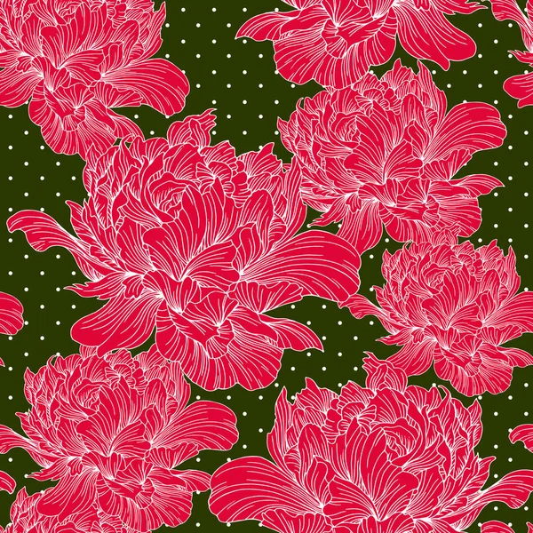 Hand drawn linen peony flower, vector seamless pattern, illustra — Stock Vector