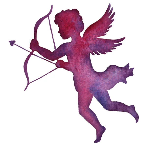 Cupido, acquerello silhouette vettoriale illustrazione — Vettoriale Stock