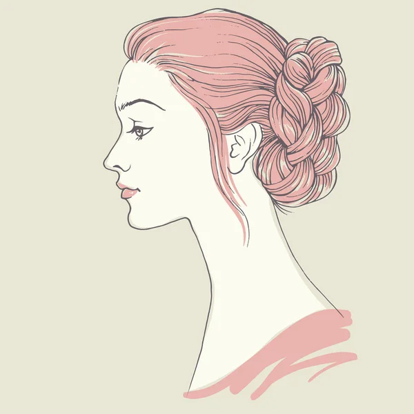 Fille de profil avec la coiffure de la maîtresse — Image vectorielle