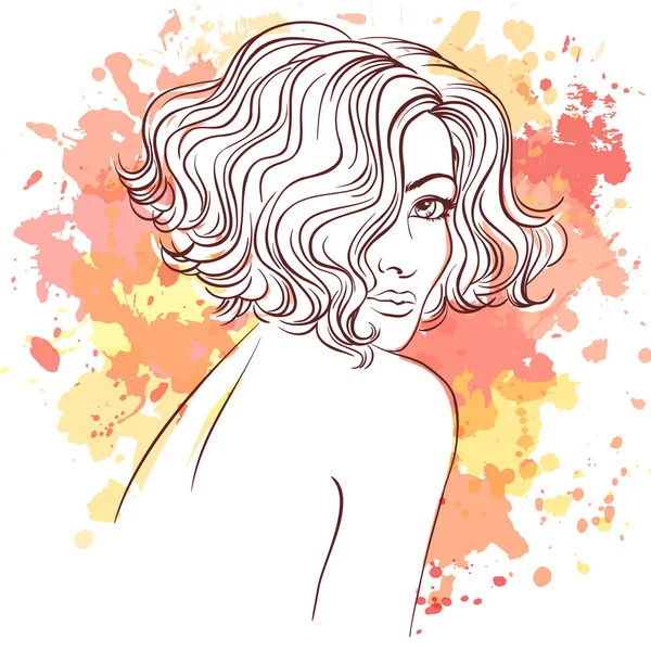 Hermosas mujeres con el pelo rizado tiro, vector de ilustración — Archivo Imágenes Vectoriales