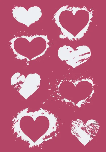Conjunto de pintas de mano vector corazones silhuettes en estilo grunge — Vector de stock