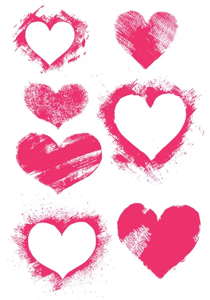 Conjunto de pintas de mano vector corazones silhuettes en estilo grunge — Vector de stock