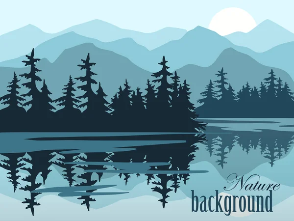 Nature vector background, landscape with mountains and pine fore — Stock Vector