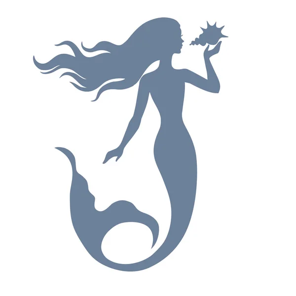 Mermaid Hand Drawn Vector Silhouette Illustration Isolated White Background — 스톡 벡터