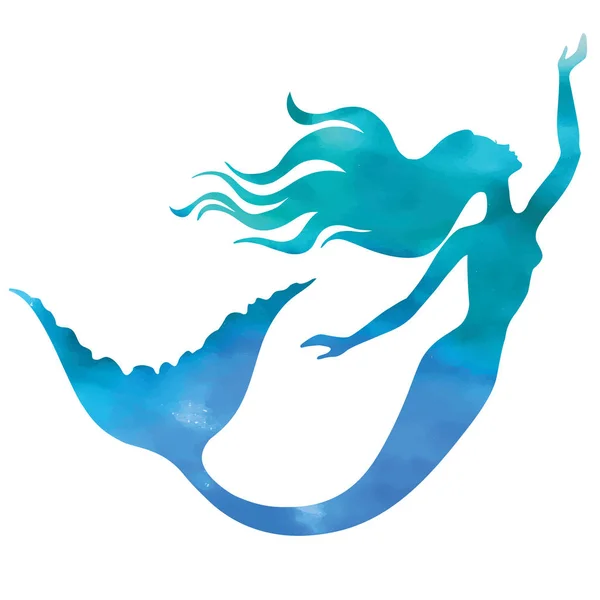 Mermaid swimming, watercolor vector silhouette illustration. — 스톡 벡터