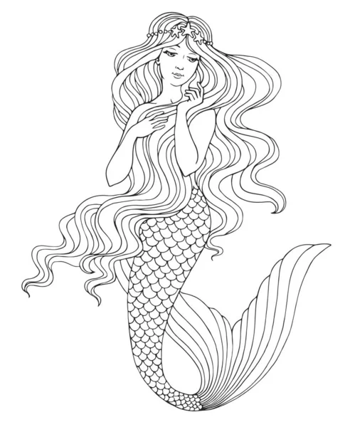 Hand drawn mermaid, vector illustration. — 스톡 벡터