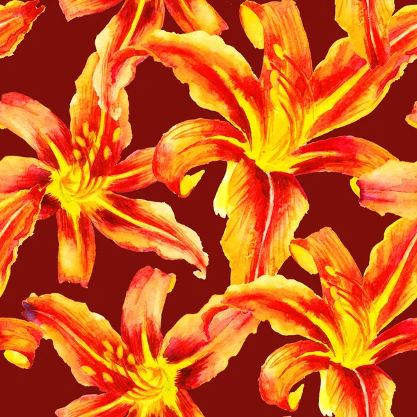 Suluboya el boyası turuncu zambak, pürüzsüz desen.