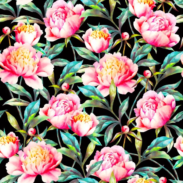 Peonies Watercolor Hand Painted Seamless Pattern Template Textile Wallpaper Wrapping — Stock Photo, Image