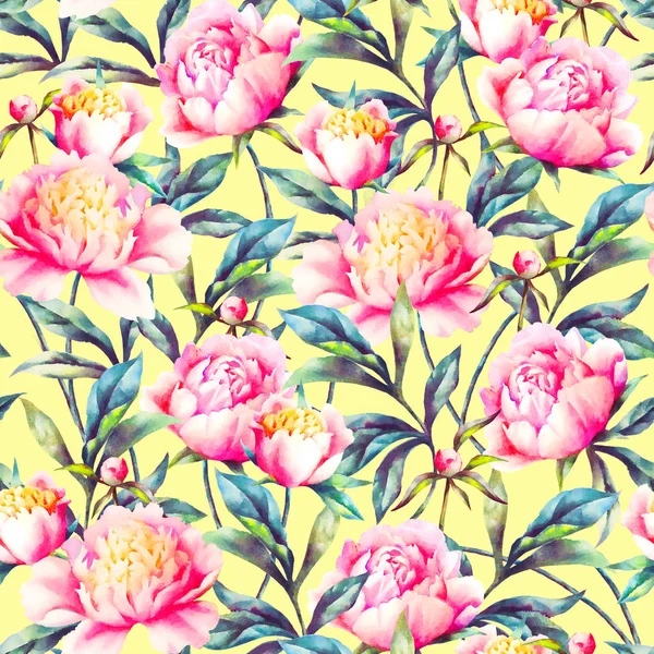 Peonies watercolor, hand painted seamless pattern. — Stock Photo, Image