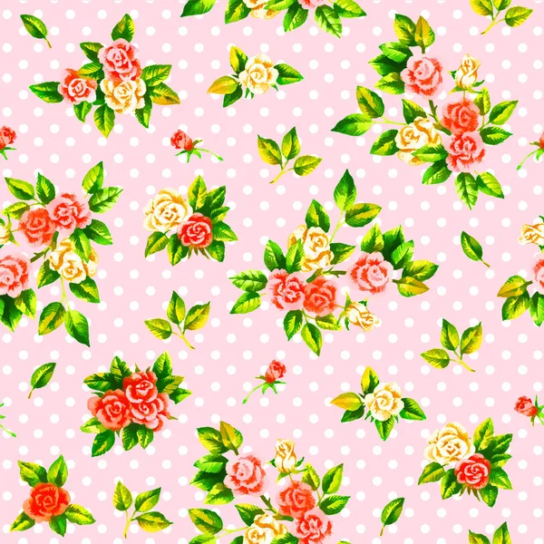 Roses, hand paint watercolor vintage seamless pattern. — Stock Photo, Image