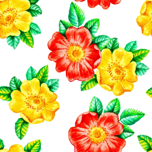 Aquarell Hund Rose Blumen nahtlose Muster. — Stockfoto