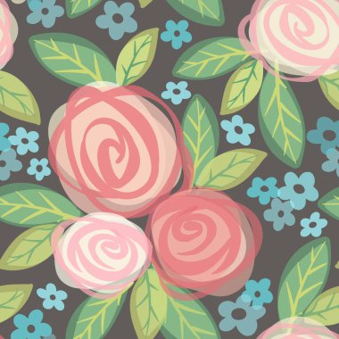 Güller ve çiçeklerle kusursuz vektör deseni