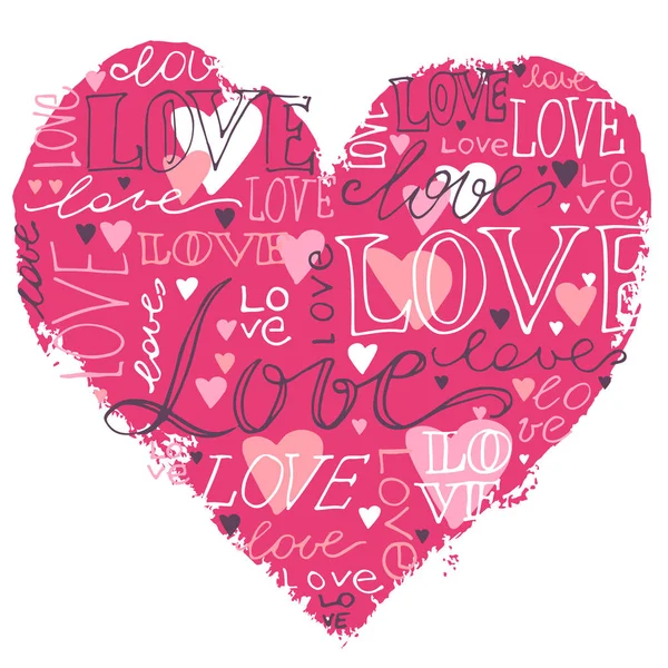 Corazón amor escrito a mano letras, amor romántico vector illustr — Vector de stock
