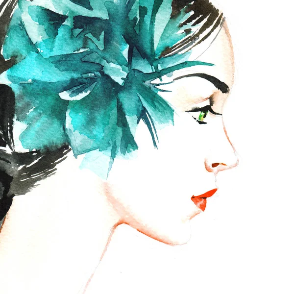 Красиві молоді жінки, ручна фарба акварельна мода ілюстрація — стокове фото