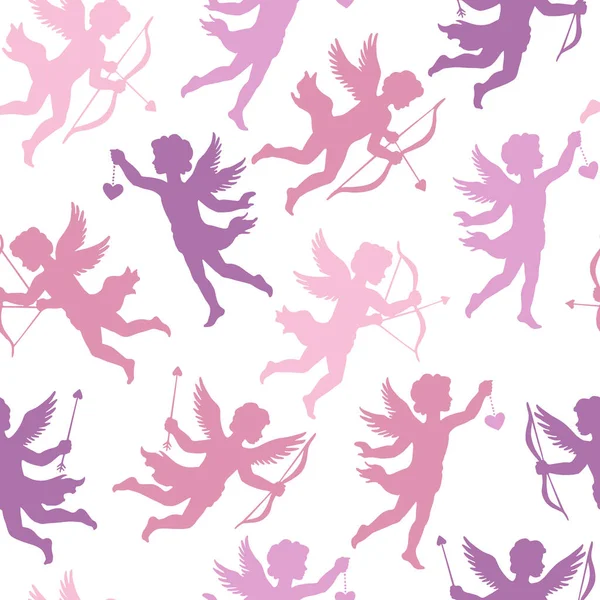 Silhouettes de Cupidon volant, motif romantique vectoriel sans couture . — Image vectorielle