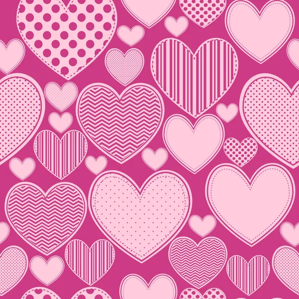 Corazones rosados, vintage, amor, vector romántico patrón sin costuras . — Archivo Imágenes Vectoriales