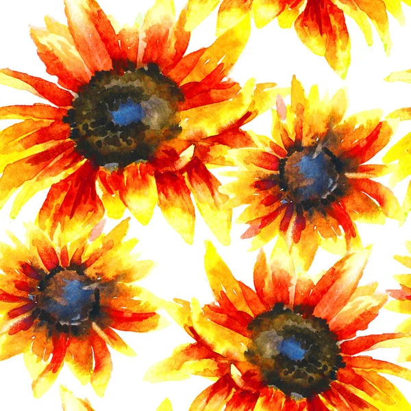 Słoneczniki akwarela bezszwowe wzór — Zdjęcie stockowe