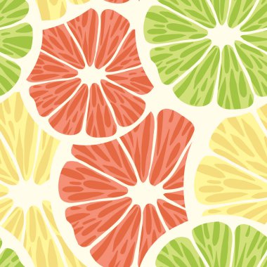 Dilimlenmiş sitruslarla vektör arkaplan: greyfurt, limon, limon.