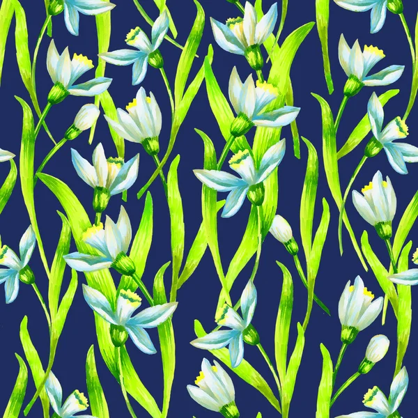 Schneeglöckchen Aquarell Blumen nahtlose Muster — Stockfoto