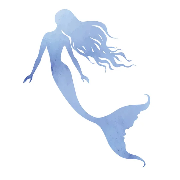 Meerjungfrau, Aquarell Vektor Silhouette Illustration — Stockvektor