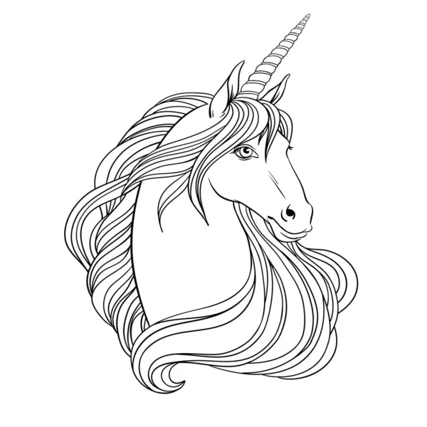 Unicorn dan mawar, gambar tangan vektor linen ilustrasi - Stok Vektor