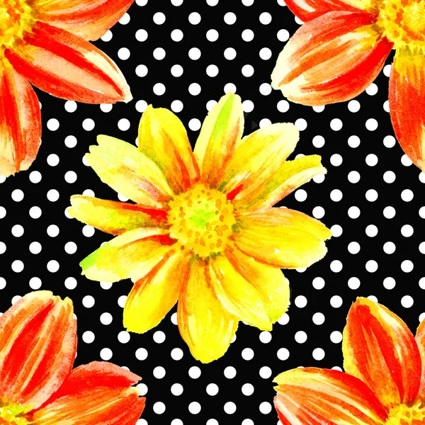 Dahlia watercolor hand paint  red flowers, seamless pattern. — Stock Photo, Image