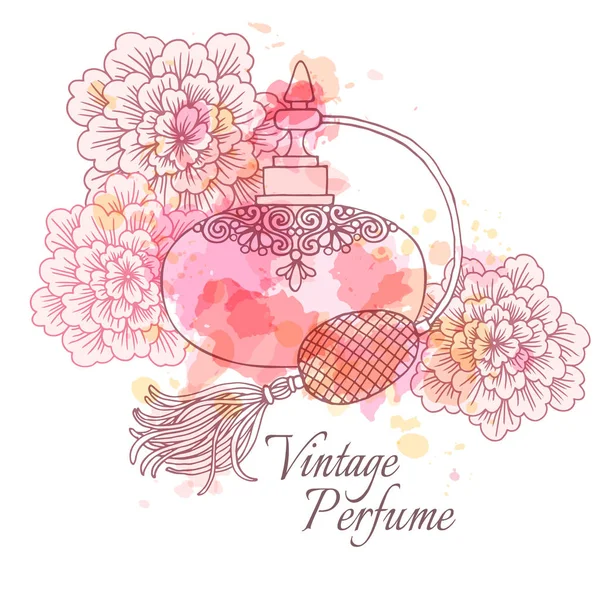 Frasco vintage de perfume, ilustración dibujada a mano vector . — Vector de stock