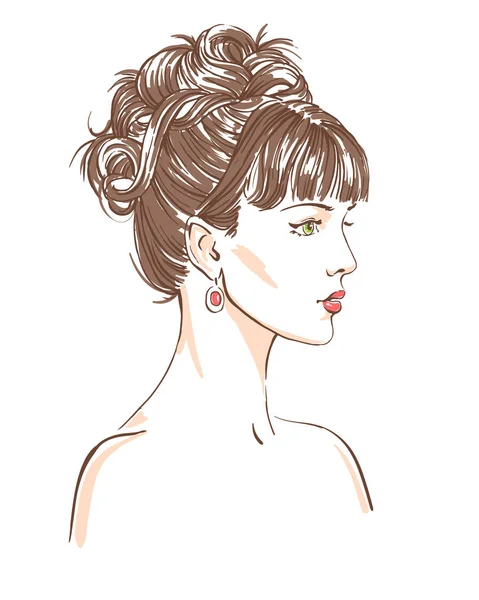 Jeunes femmes avec collier de profil, dessiné à la main scetch mode — Image vectorielle