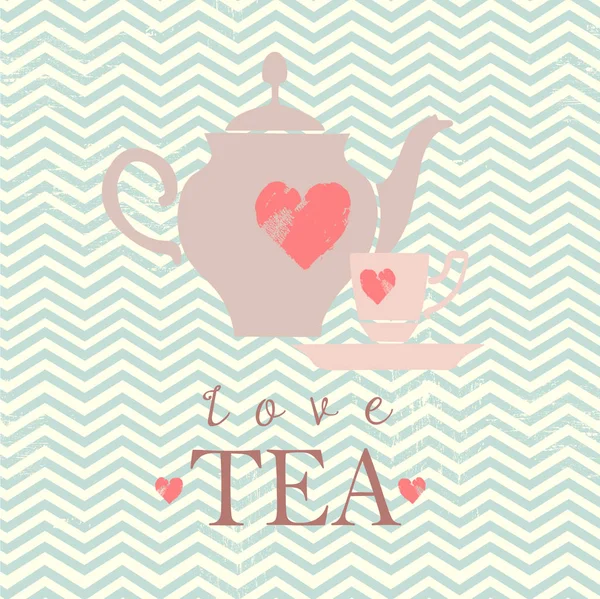 Love tea, teapot and cup of tea, vector hand drawn illustration. — Stock Vector