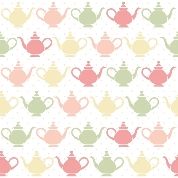 Vintage tea pots, vector seamless pattern. — Stock Vector