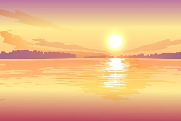 Sunset on the lake, vector landscape background. — Stock Vector