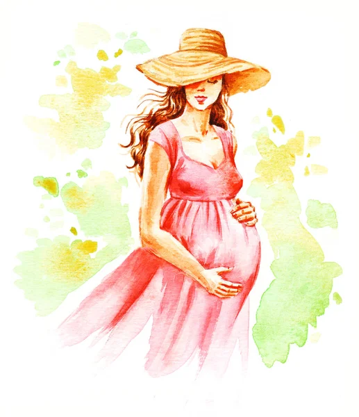 Femme enceinte, aquarelle peinte à la main illustration sur ba blanc — Photo