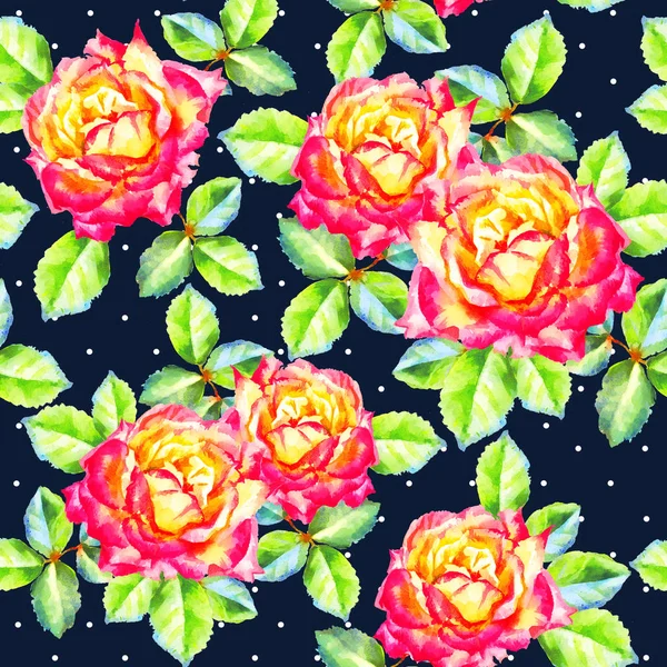Hand drawn pink roses, raster seamless pattern. — Stock Photo, Image