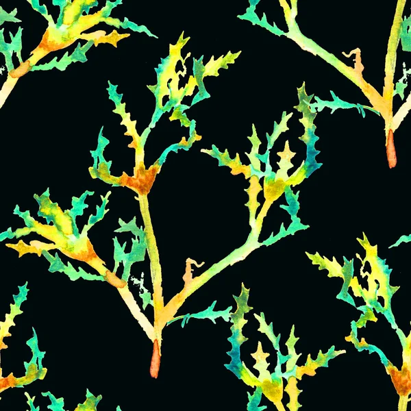 Watercolor seaweed, seamless pattern. — Stock Photo, Image