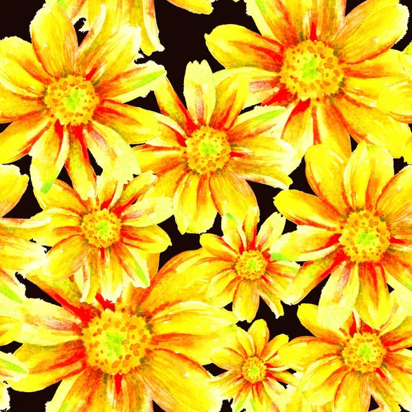 Dahlia ακουαρέλα ζωγραφισμένα στο χέρι λουλούδια, χωρίς ραφή μοτίβο. — Φωτογραφία Αρχείου