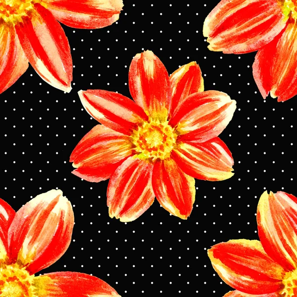 Dahlia acquerello pittura a mano fiori rossi, modello senza soluzione di continuità . — Foto Stock